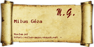 Milus Géza névjegykártya